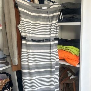 Calvin Klein Black and White Striped Midi Dress
